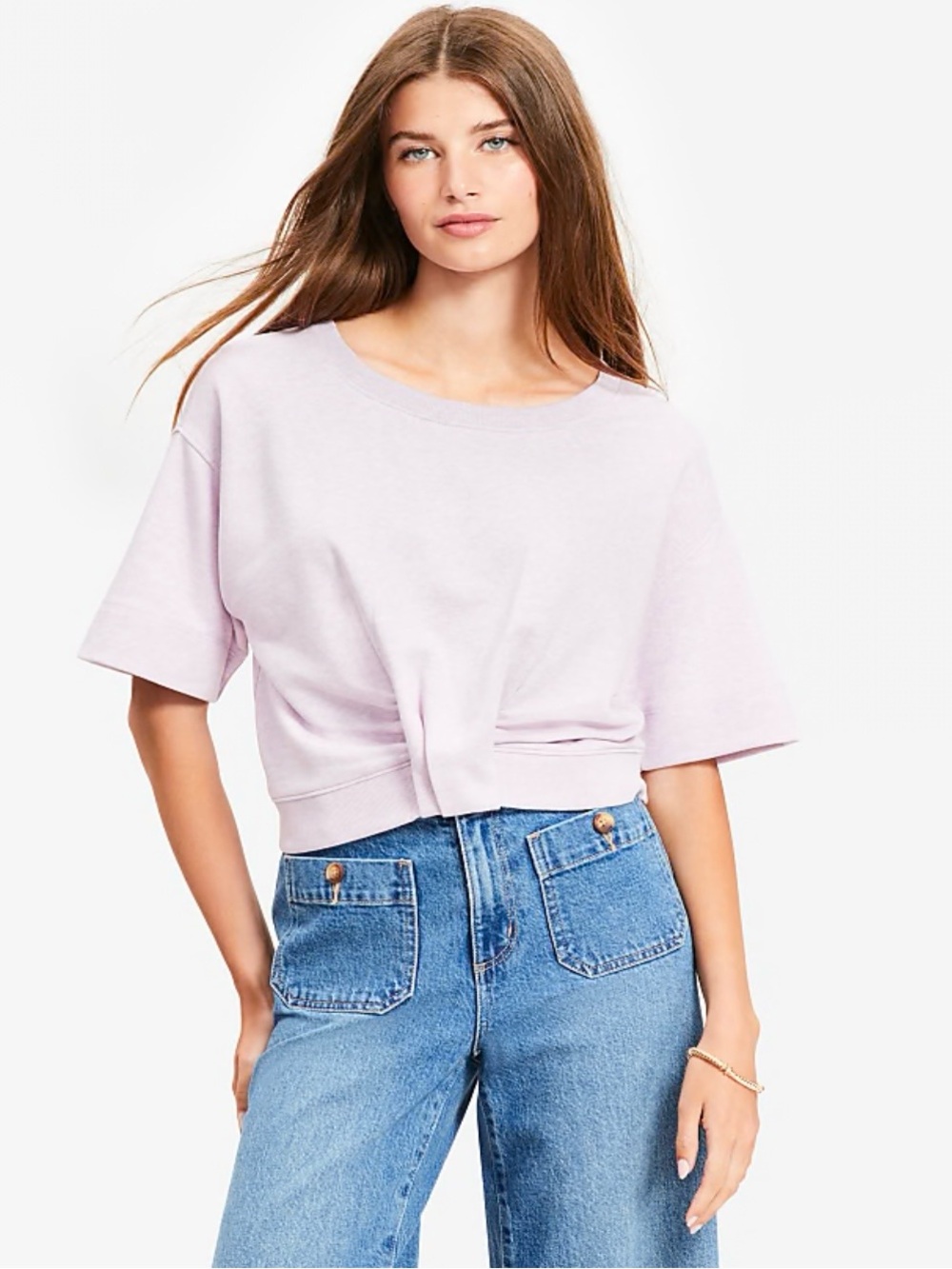 LOFT Pale Lavender Cropped Sweatshirt Tee